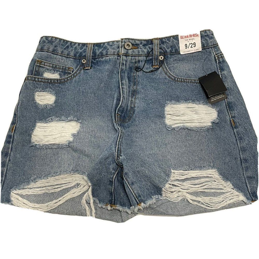 NWT Celebrity Pink The Rebel Ultra Hi-Rise Women's 9 Distressed Mom Jean shorts